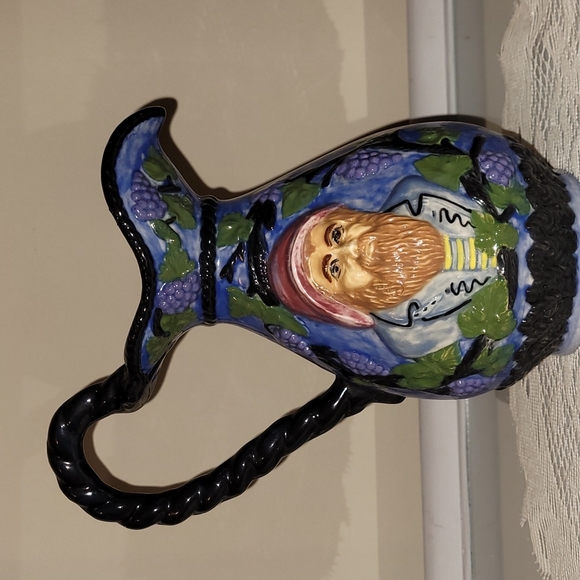 Vintage Other - Vintage Hand Painted Pitcher Man & Grapes